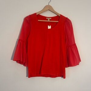 NWT Anthropologie Bordeaux Flutter Sleeve Top XS